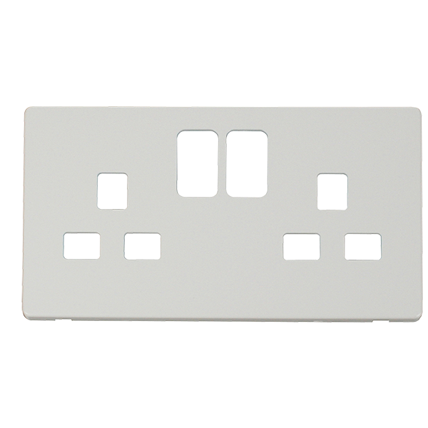 Scolmore SCP436MW - 2 Gang 13A Switched Socket Cover Plate - Metal White Definity Scolmore - Sparks Warehouse