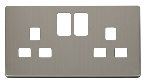Scolmore SCP436SS - 2 Gang 13A Switched Socket Cover Plate - Stainless Steel Definity Scolmore - Sparks Warehouse