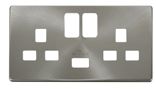 Scolmore SCP470BS - 13A 2G Switched Socket With 2.1A USB Charger Cover Plate - Brushed Stainless Definity Scolmore - Sparks Warehouse