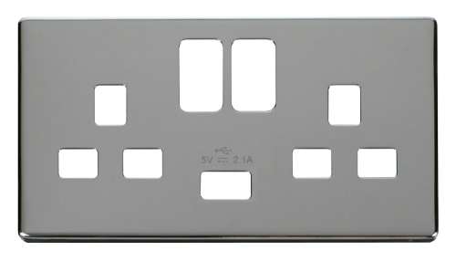 Scolmore SCP470CH - 13A 2G Switched Socket With 2.1A USB Charger Cover Plate - Chrome Definity Scolmore - Sparks Warehouse