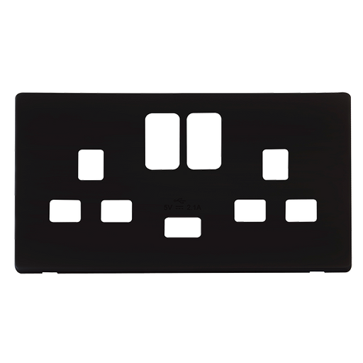 Scolmore SCP470MB - 13A 2G Switched Socket With 2.1A USB Charger Cover Plate - Matt Black Definity Scolmore - Sparks Warehouse