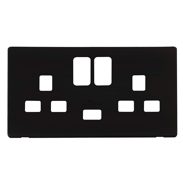 Scolmore SCP470MB - 13A 2G Switched Socket With 2.1A USB Charger Cover Plate - Matt Black Definity Scolmore - Sparks Warehouse
