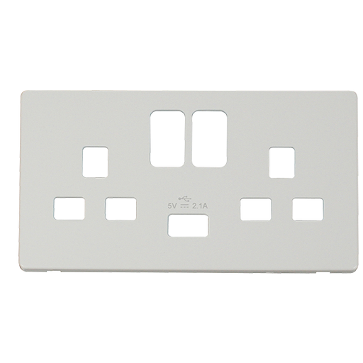 Scolmore SCP470MW - 13A 2G Switched Socket With 2.1A USB Charger Cover Plate - Metal White Definity Scolmore - Sparks Warehouse
