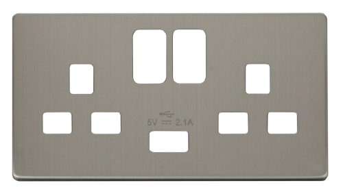 Scolmore SCP470SS - 13A 2G Switched Socket With 2.1A USB Charger Cover Plate - Stainless Steel Definity Scolmore - Sparks Warehouse