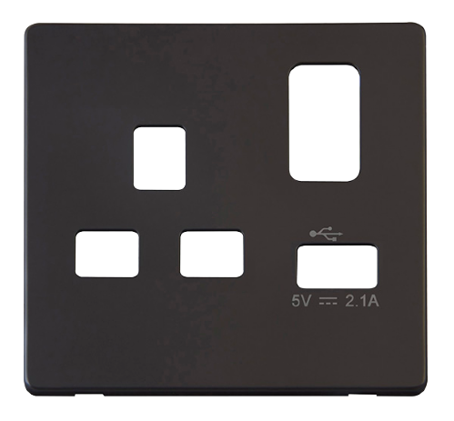 Scolmore SCP471BK - 13A 1G Switched Socket With 2.1A USB Charger Cover Plate - Black Definity Scolmore - Sparks Warehouse