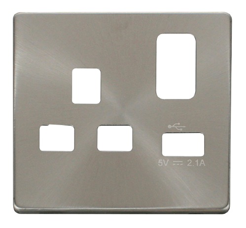 Scolmore SCP471BS - 13A 1G Switched Socket With 2.1A USB Charger Cover Plate - Brushed Stainless Definity Scolmore - Sparks Warehouse