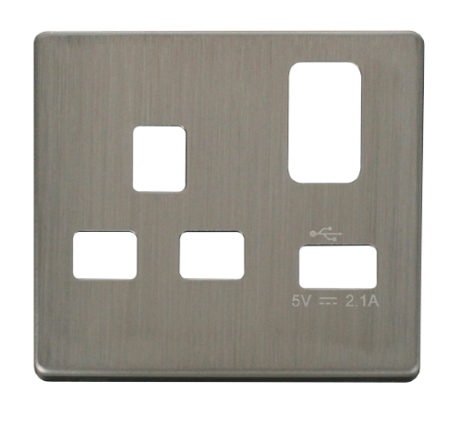 Scolmore SCP471SS - 13A 1G Switched Socket With 2.1A USB Charger Cover Plate - Stainless Steel Definity Scolmore - Sparks Warehouse