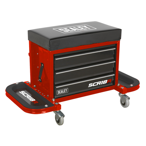 Sealey SCR18R - Mechanic's Utility Seat & Toolbox - Red Jacking & Lifting Sealey - Sparks Warehouse