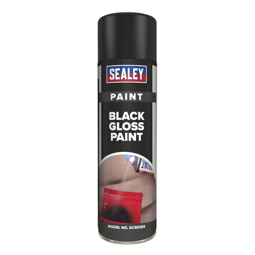 Sealey - SCS025 Black Gloss Paint 500ml Pack of 6 Consumables Sealey - Sparks Warehouse