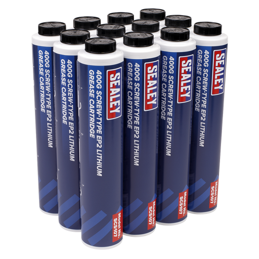 Sealey - SCS108 Screw Type EP2 Lithium Grease Cartridge 400g Pack of 12 Consumables Sealey - Sparks Warehouse