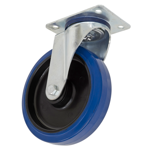 Sealey - SCW3100SPEM Ø100mm Heavy-Duty Blue Elastic Rubber Swivel Castor Wheel - Trade Consumables Sealey - Sparks Warehouse