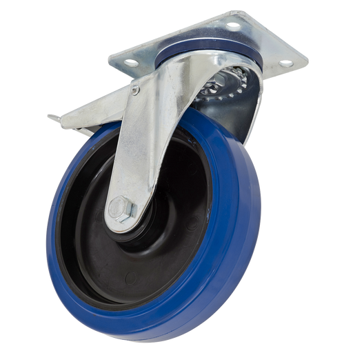 Sealey - SCW3100SPLEM Ø100mm Heavy-Duty Blue Elastic Rubber Swivel Castor Wheel With Total Lock - Trade Consumables Sealey - Sparks Warehouse