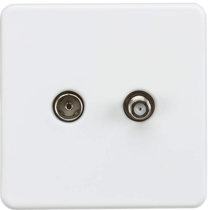 Knightsbridge SF0140MW Screwless 1G TV and SAT TV outlet (isolated) - Matt white Knightsbridge Screwless Flat Plate Matt White Knightsbridge - Sparks Warehouse