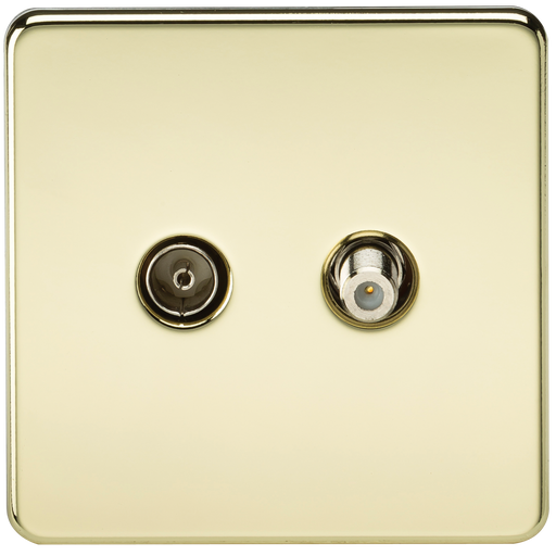 Knightsbridge SF0140PB Screwless TV & SAT TV Outlet (ISOLATED) - Polished Brass KB Knightsbridge - Sparks Warehouse