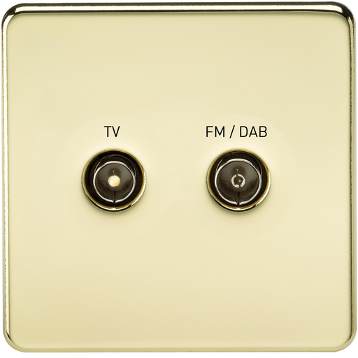 Knightsbridge SF0160PB Screwless SCREENED DIPLEX Outlet (TV & FM DAB) - Polished Brass KB Knightsbridge - Sparks Warehouse