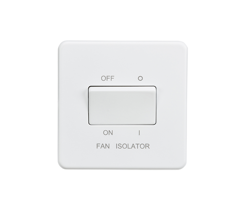 Knightsbridge SF1100MW Screwless 10A 3 Pole Fan Isolator Switch - Matt White Knightsbridge Screwless Flat Plate Matt White Knightsbridge - Sparks Warehouse