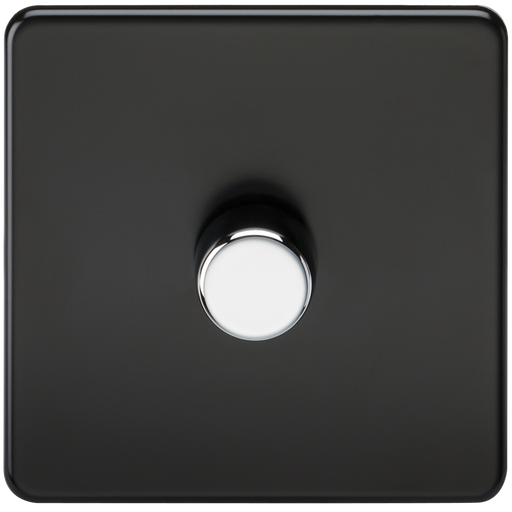 Knightsbridge SF2181MB Screwless 1G 2 Way Dimmer Switch - Matt Black Chrome Knob Knightsbridge Screwless Flat Plate Matt Black Knightsbridge - Sparks Warehouse