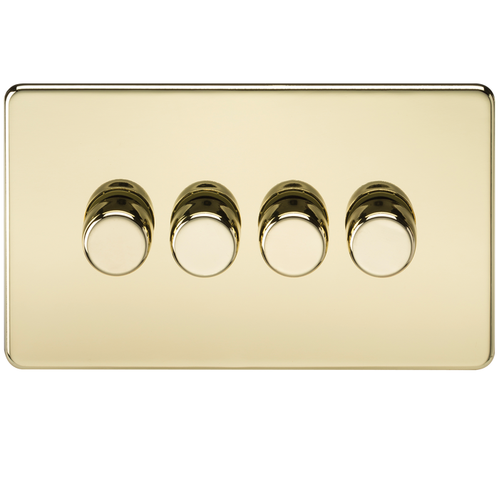 Knightsbridge SF2184PB Screwless 4G 2-way 10-200W (5-150W LED) trailing edge dimmer - Polished Brass KB Knightsbridge - Sparks Warehouse