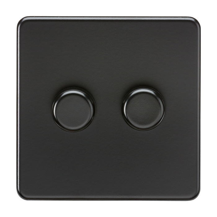 Knightsbridge SF2182MBB Screwless 2G 2 WayDimmer Switch - Matt Black - Black Knob Knightsbridge Screwless Flat Plate Matt Black Knightsbridge - Sparks Warehouse