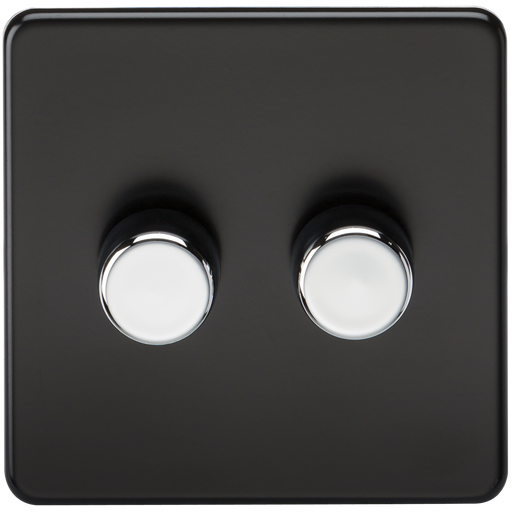 Knightsbridge SF2182MB Screwless 2G 2 Way Dimmer Switch - Matt Black - Chrome Knobs Knightsbridge Screwless Flat Plate Matt Black Knightsbridge - Sparks Warehouse