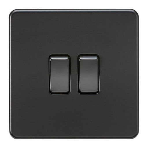 Knightsbridge SF3000MBB Screwless 10A 2G 2 Way Switch - Matt Black With Black Rocker Knightsbridge Screwless Flat Plate Matt Black Knightsbridge - Sparks Warehouse