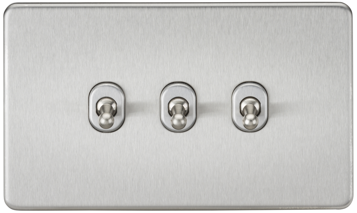 Knightsbridge SF3TOGBC Screwless 10A 3G 2 WAY Toggle Switch - Brushed Chrome Light Switches Knightsbridge - Sparks Warehouse