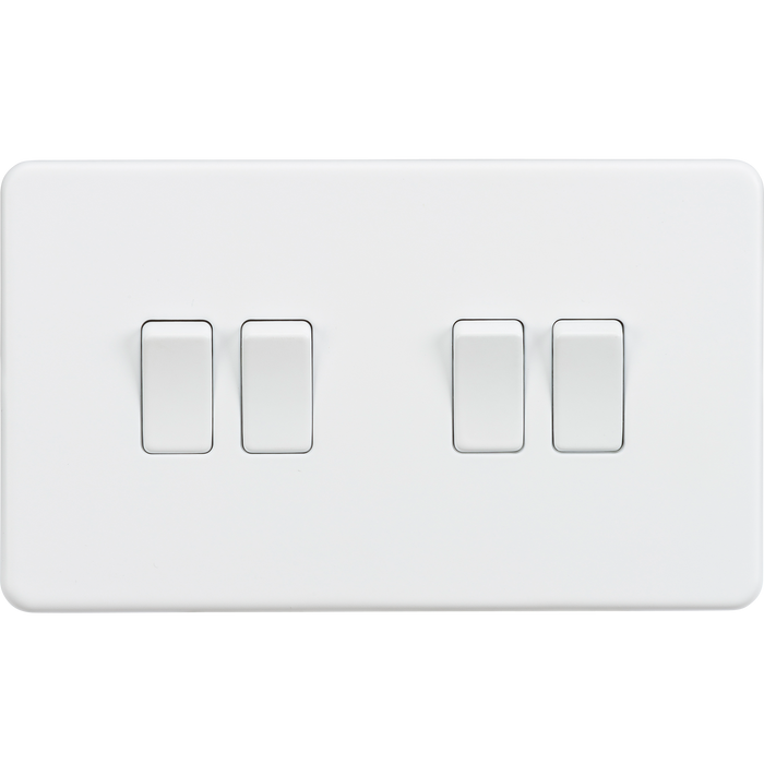 Knightsbridge SF4100MW Screwless 10A 4G 2 WAY Switch - Matt White Knightsbridge Screwless Flat Plate Matt White Knightsbridge - Sparks Warehouse