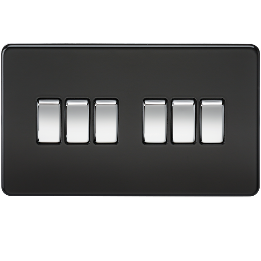 Knightsbridge SF4200MB Screwless 10A 6G 2 WAY Switch - Matt Black W/Chrome Rocker Knightsbridge Screwless Flat Plate Matt Black Knightsbridge - Sparks Warehouse