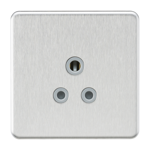 Knightsbridge SF5ABCG Screwless 5A Unswitched Round Socket - Brushed Chrome With grey Insert Light Switches Knightsbridge - Sparks Warehouse