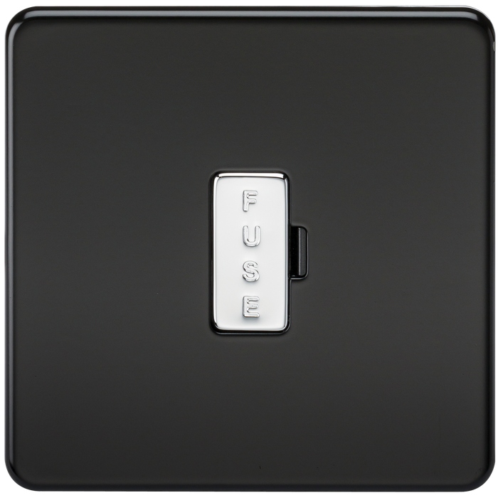 Knightsbridge SF6000MB Screwless 13A Fused Spur Unit - Matt Black W/Chrome FUSE CAP Knightsbridge Screwless Flat Plate Matt Black Knightsbridge - Sparks Warehouse