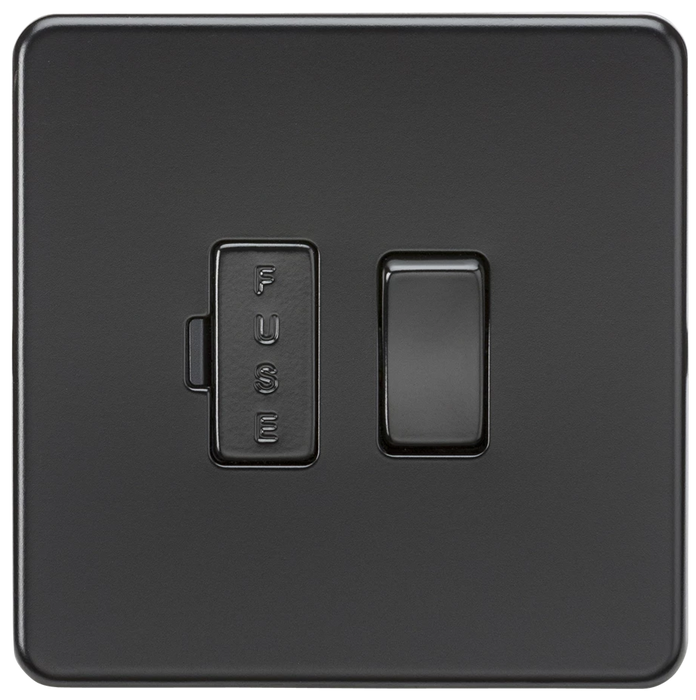Knightsbridge SF6300MBB Screwless 13A Switched Fused Spur Unit - Matt Black Black Rocker Knightsbridge Screwless Flat Plate Matt Black Knightsbridge - Sparks Warehouse