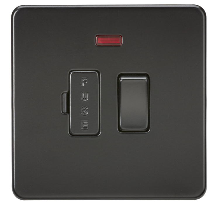 Knightsbridge SF6300NMBB Screwless 13A Switched Fused Spur Unit W/Neon - Matt Black Knightsbridge Screwless Flat Plate Matt Black Knightsbridge - Sparks Warehouse