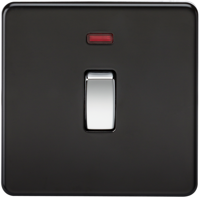 Knightsbridge SF8341NMB Screwless 20A 1G DP Switch W/Neon - Matt Black W/Chrome Rocker Knightsbridge Screwless Flat Plate Matt Black Knightsbridge - Sparks Warehouse