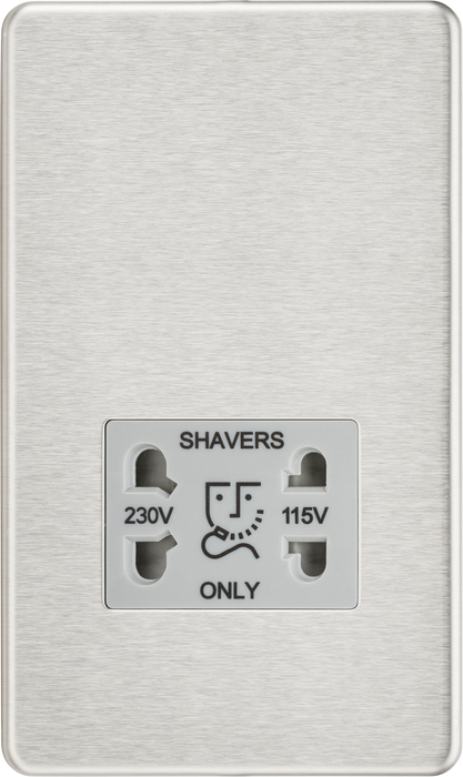 Knightsbridge SF8900BCG Screwless 115/230V Dual Voltage Shaver Socket - Brushed Chrome with Grey Insert ML Knightsbridge - Sparks Warehouse