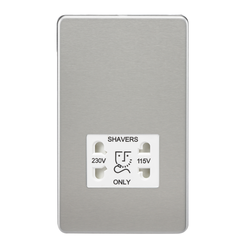 Knightsbridge SF8900BCW Screwless 115V/230V Dual VOLTAGE Shaver Socket - Brushed Chrome With White Insert KB Knightsbridge - Sparks Warehouse