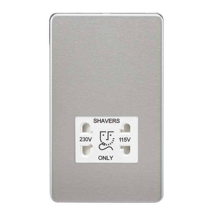 Knightsbridge SF8900BCW Screwless 115V/230V Dual VOLTAGE Shaver Socket - Brushed Chrome With White Insert KB Knightsbridge - Sparks Warehouse