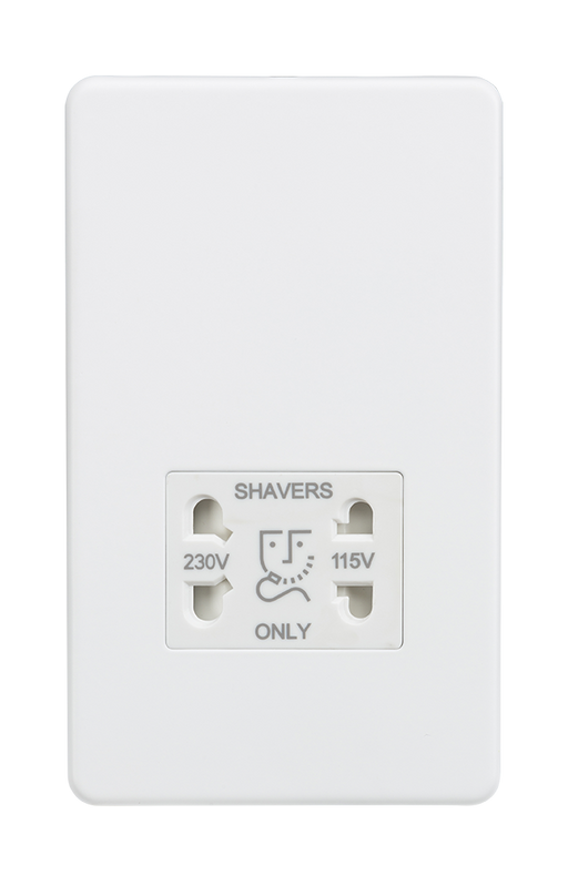 Knightsbridge SF8900MW Screwless 115/230V Dual Voltage Shaver Socket - Matt White Knightsbridge Screwless Flat Plate Matt White Knightsbridge - Sparks Warehouse