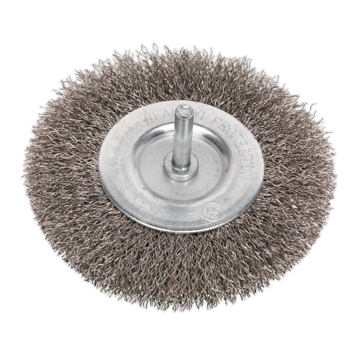 Sealey - SFBS100 Flat Wire Brush Stainless Steel 100mm with 6mm Shaft Consumables Sealey - Sparks Warehouse
