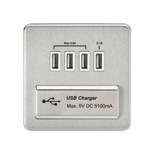 Knightsbridge SFQUADBCW Screwless 1G QUAD USB Charger Outlet 5V DC 5.1A - Brushed Chrome With White Insert KB Knightsbridge - Sparks Warehouse