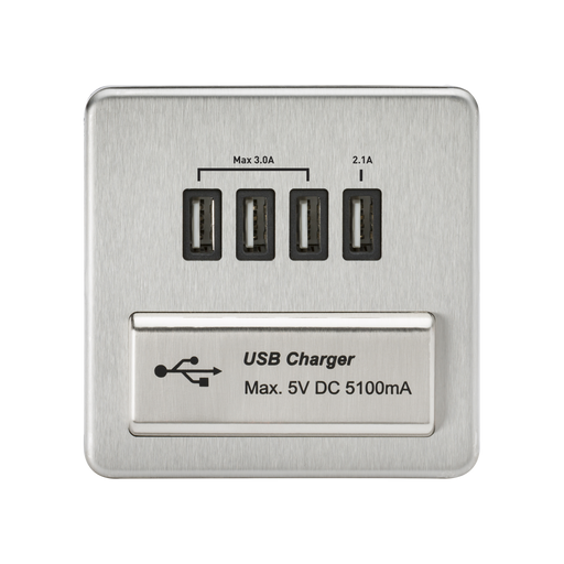 Knightsbridge SFQUADBC Screwless 1G QUAD USB Charger Outlet 5V DC 5.1A - Brushed Chrome With Black Insert KB Knightsbridge - Sparks Warehouse