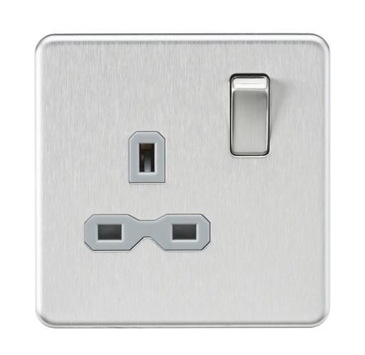 Knightsbridge SFR7000BCG Screwless 13A 1G DP Switched Socket - Brushed Chrome With grey Insert Light Switches Knightsbridge - Sparks Warehouse