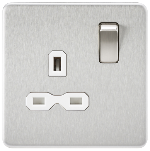 Knightsbridge SFR7000BCW Screwless 13A 1G DP Switched Socket - Brushed Chrome With White Insert Sockets Knightsbridge - Sparks Warehouse