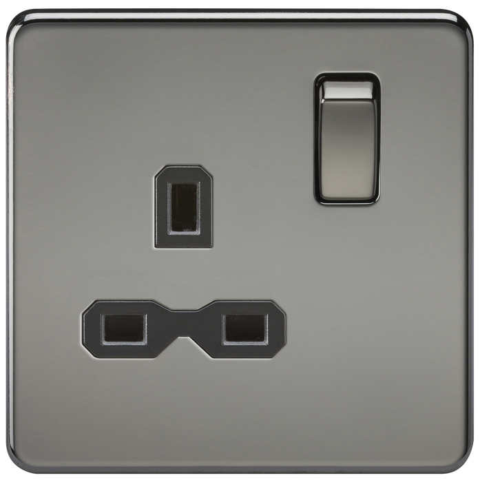Knightsbridge SFR7000BN Screwless 13A 1G DP Switched Socket - Black Nickel Light Switches Knightsbridge - Sparks Warehouse