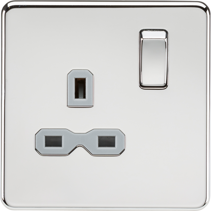 Knightsbridge SFR7000PCG Screwless 13A 1G DP Switched Socket - Polished Chrome With Grey Insert Light Switches Knightsbridge - Sparks Warehouse