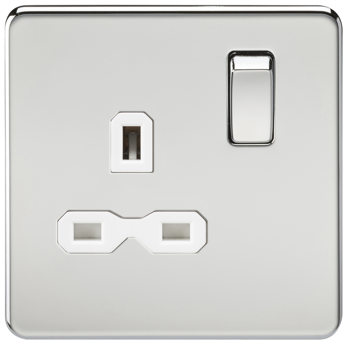 Knightsbridge SFR7000PCW Screwless 13A 1G DP Switched Socket - Polished Chrome With White Insert Light Switches Knightsbridge - Sparks Warehouse