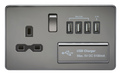 Knightsbridge SFR7USB4BN Screwless 1G 13A Switched Socket With QUAD USB Charger 5V DC 5.1A - Black Nickel With Black Insert Light Switches Knightsbridge - Sparks Warehouse