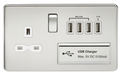 Knightsbridge SFR7USB4PCW Screwless 1G 13A Switched Socket With QUAD USB Charger 5V DC 5.1A  - Polished Chrome W/White Insert Light Switches Knightsbridge - Sparks Warehouse