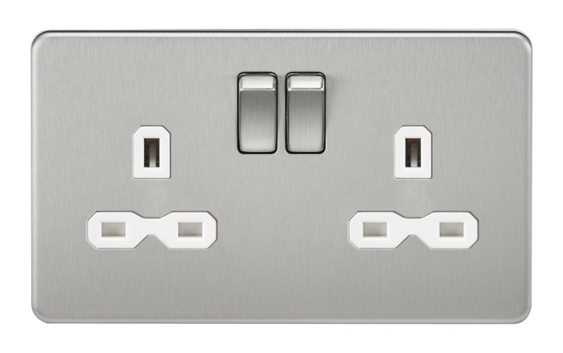 Knightsbridge SFR9000BCW Screwless 13A 2G DP Switched Socket - Brushed Chrome With White Insert Sockets Knightsbridge - Sparks Warehouse
