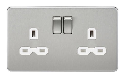 Knightsbridge SFR9000BCW Screwless 13A 2G DP Switched Socket - Brushed Chrome With White Insert Sockets Knightsbridge - Sparks Warehouse