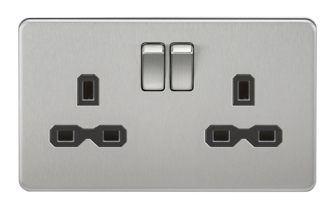 Knightsbridge SFR9000BC Screwless 13A 2G DP Switched Socket - Brushed Chrome With Black Insert Sockets Knightsbridge - Sparks Warehouse